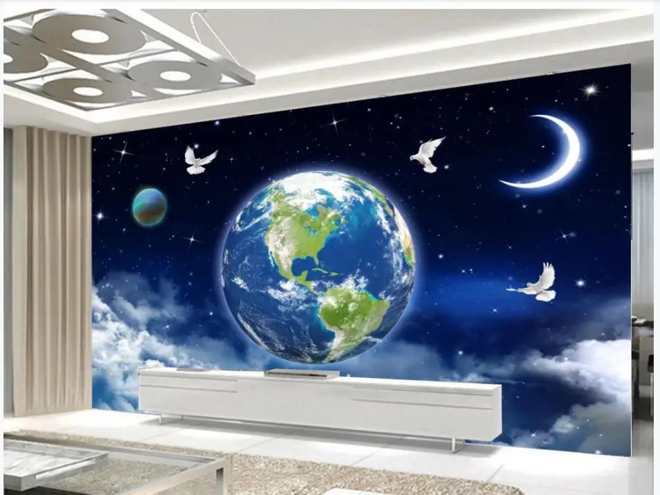 Пользовательские фото обои 3d для стен 3 d ночное небо земля голубое белые облака