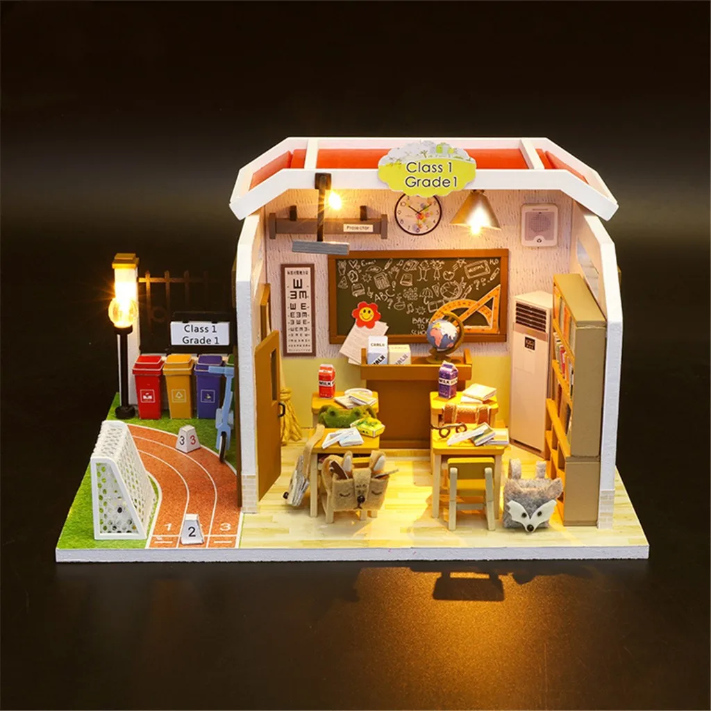 

3D Wooden DIY Miniature Dollhouse Classroom Decorate Creative Toy Crafts Gifts Funny Educational Toys Giocattoli per bambini Toy
