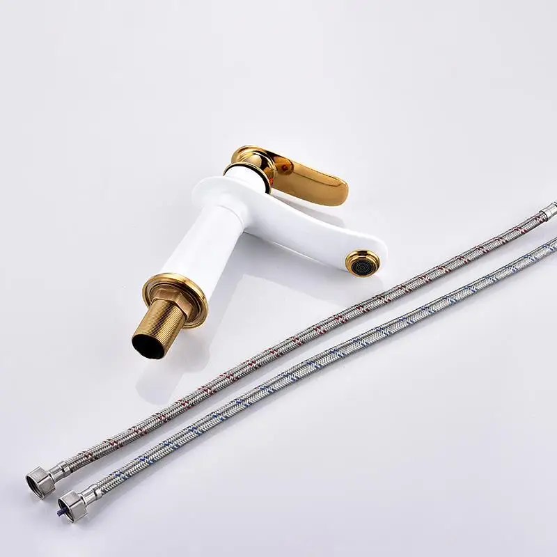 

Basin Faucet Water Tap Bathroom Faucet Brass Made White gold black Finish Single Handle hot cold Water Sink Tap Mixer