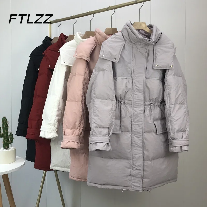 

Oversized Down Jacket Women Winter Hooded Medium Long Warm White Duck Down Coat Female Loose Korean Fashion Parkas Outwear