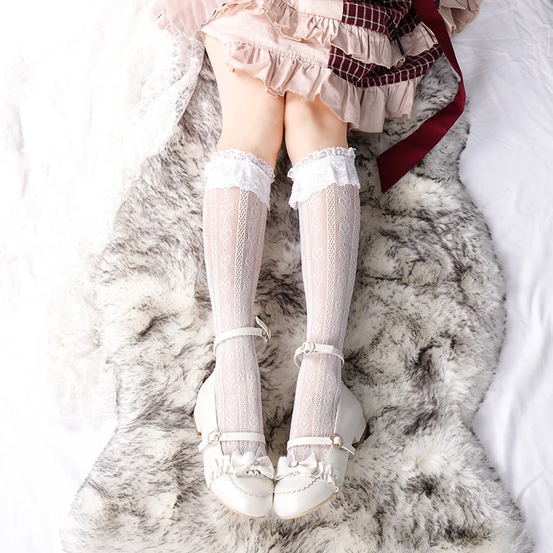 Women's Cotton Socks New Lolita Japanese College Style Lace Thin Girl's Knee Socks Cute Street Harajuku Female's JK Pile Socks