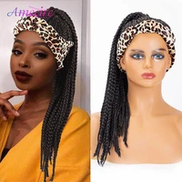 headband wigs synthetic box braid wigs for women long twist crochet dreadlock wig with turban brown headwrap