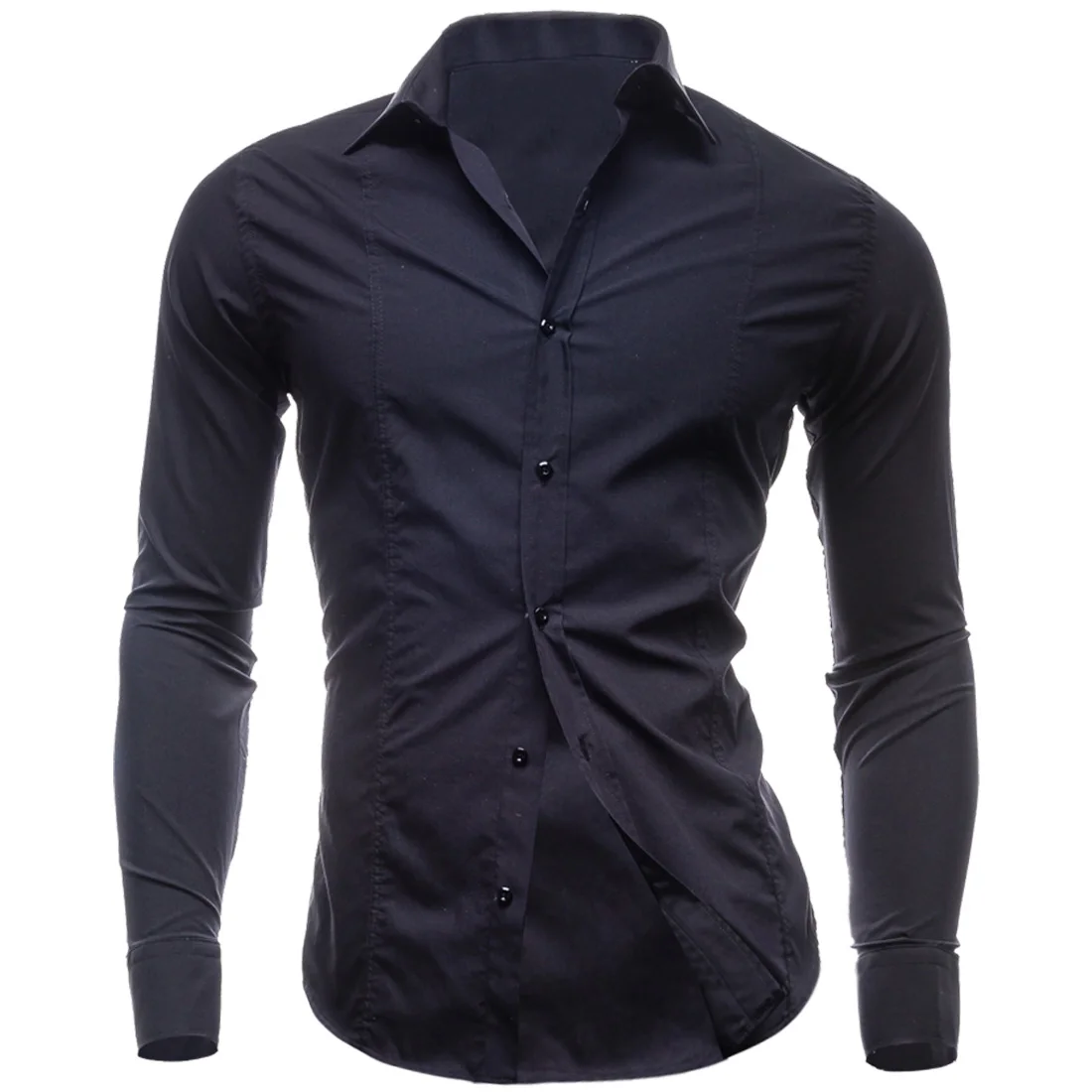 

2021 New Fashion Cotton Long Sleeve Shirt Solid Slim Fit Male Social Casual Business White Black Dress Shirts