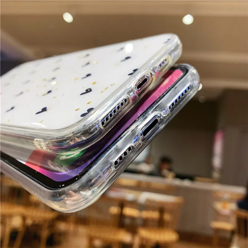 Блестящие Чехлы KJOEW из золотой фольги с любовным сердцем для iPhone 11 Pro Max X XR Xs мягкий