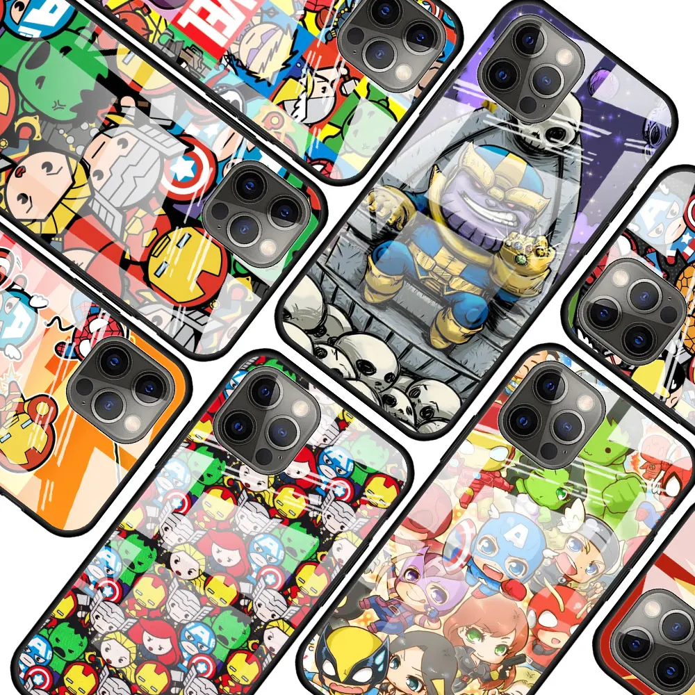 

Marvel cartoon cute for Apple iPhone 12 Pro Max Mini 11 Pro XS Max X XR 6S 6 7 8 Plus Luxury Tempered Glass Phone Case