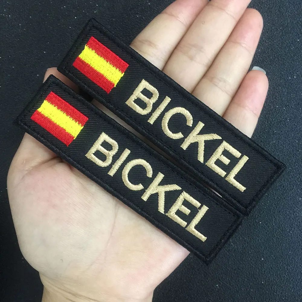 Rectangular 1 line custom Embroidered Name hook onpatch US brazil French UK country flag personalized flag for jacket,bag,coat
