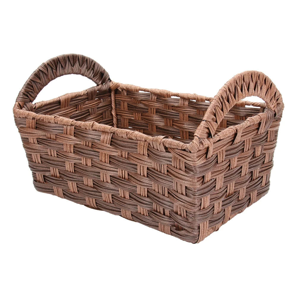 

1PC Simulated Rattan Storage Basket Rattan Woven Basket Home Storage Box(Coffee)