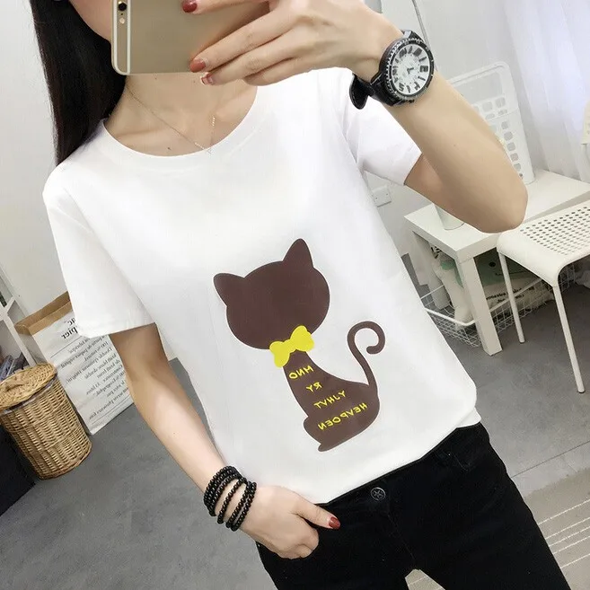 Новинка от JAYCOSIN женская футболка с принтом кошек летняя коротким рукавом топы