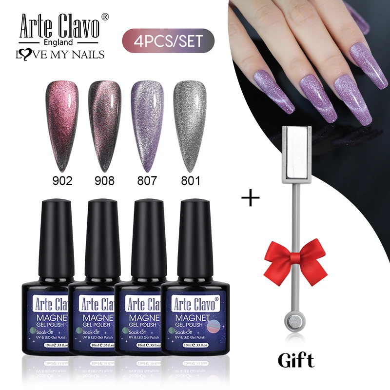 

Arte Clavo 4pcs/Set 10ml Cat Eye Color Effect Lacquer Free Gift Magnet Nail Gellak Nail Gel Varnish Polish Soak Off UV Nail Art