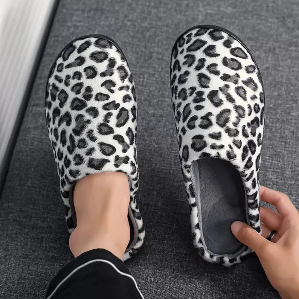 

Мужская обувь с леопардовой текстурой, зимние хлопковые тапочки, домашние теплые и удобные мужские Тапочки