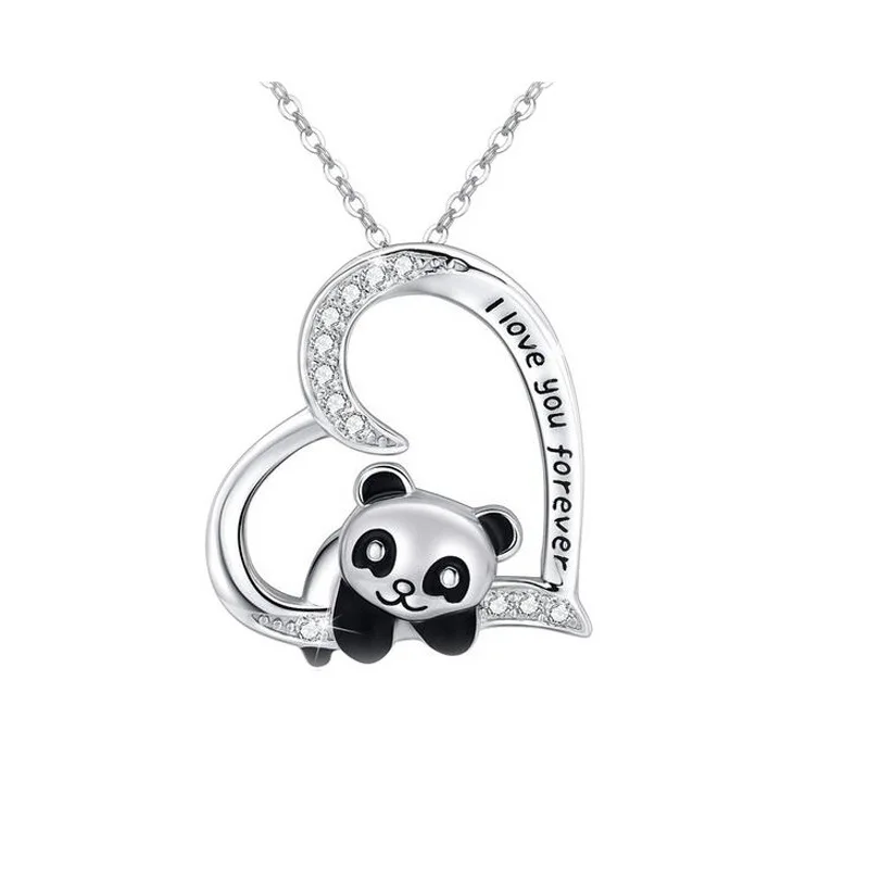 

SNCSDK Heart Shaped Rhinestone Pendant Alloy National Treasure Panda Pendant Necklace for women 2020 trend fashion jewelry