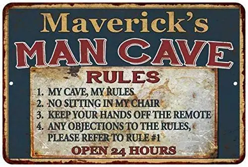 

JUCHen Maverick'S Man Cave Rules Metal Aluminum Sign Wall Decor Man Cave Bar