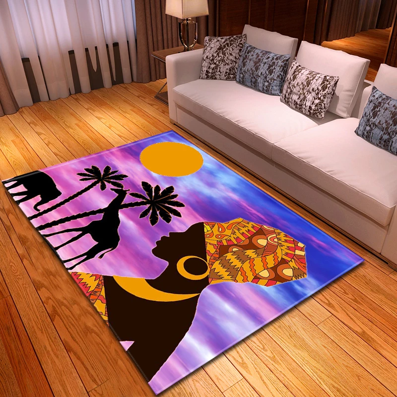 

Colorful African Girl Portrait Area Rug Home Decor Shoebox Mat Balcony Bedside Rug Soft Non-slip 3D Living Room Decor Rug Carpet