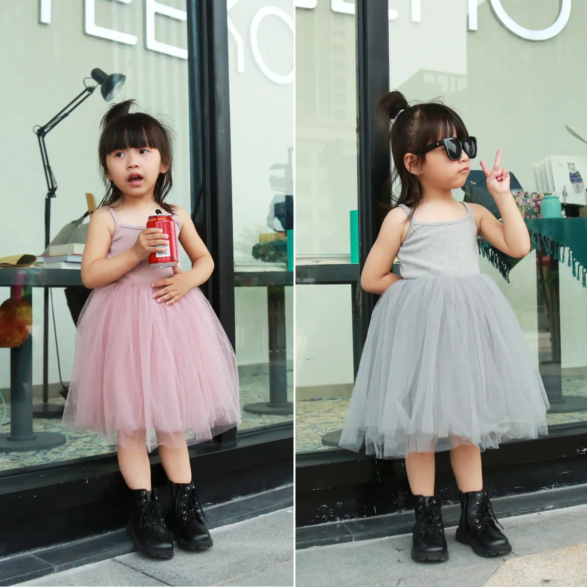 

Summer Child Dresses For Girls Clothing Sleeveless Net Yarn Skirt Sling Princess Dress Mid-Calf Children's Costumes Ball Gown