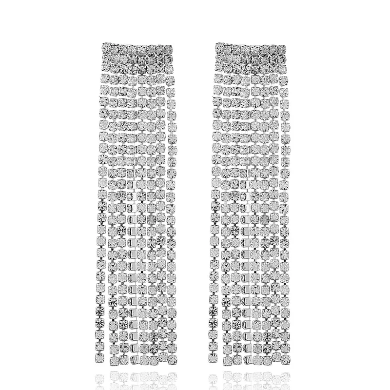 fashion big rhinestone tassel earrings for women long crystal statement fringe dangle Jewelry gift | Украшения и аксессуары