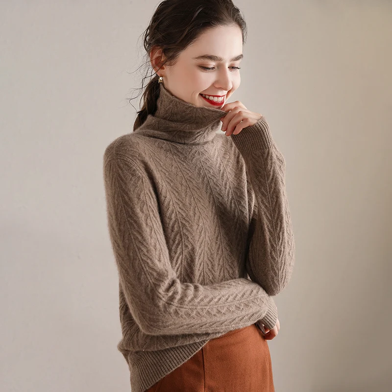 Осень зима длинный рукав водолазка теплый утолщение Женский свитер 100% кашемир
