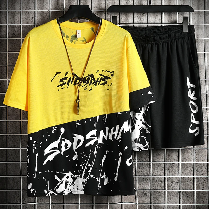 

Men's fashion printed shorts and T-shirt set sportswear 2pcs sportswear 2021 summer