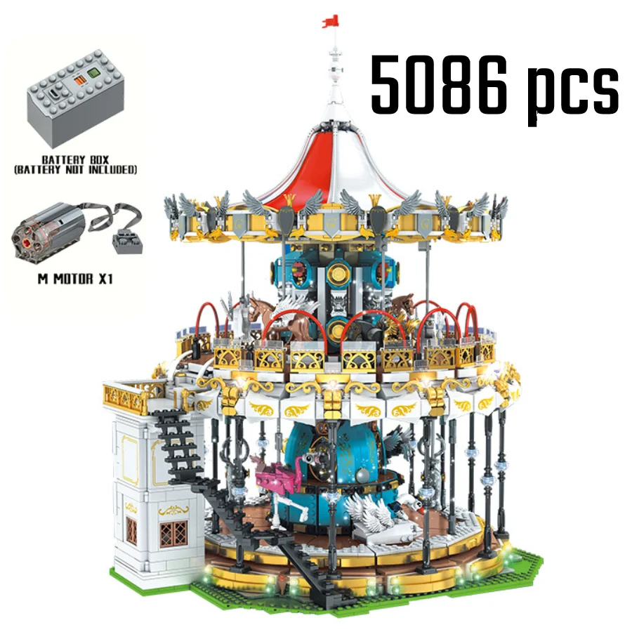 

Креативные строительные блоки для ярмарки парка развлечений моторизованная Карусель детские игрушки для друзей подарок на день рождения и...
