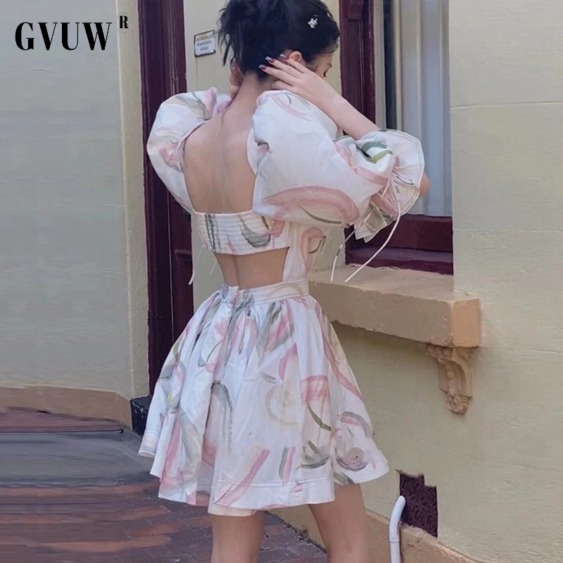 

GVUW Women Sexy Backless Elastic Waist Mini Dress Round Neck Short Sleeves Female Fashion Spring Summer2021 New Arrivals 20D2007