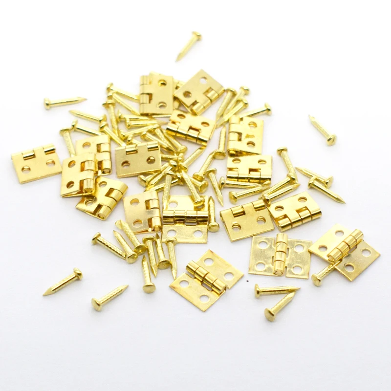 20Pcs 8*10mm Pure Copper Mini Flat Small Box Folding Butt Hinges with 80 Nails for Door DIY Craft Supplies and Jewelry Box Decoration image 4