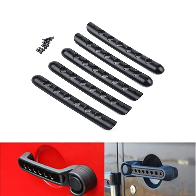 

5Pcs Black Exterior Door Handle Modified Decorative Strip Aluminum Alloy Car Outside Door Handle For Jeep Wrangler 2007-2017