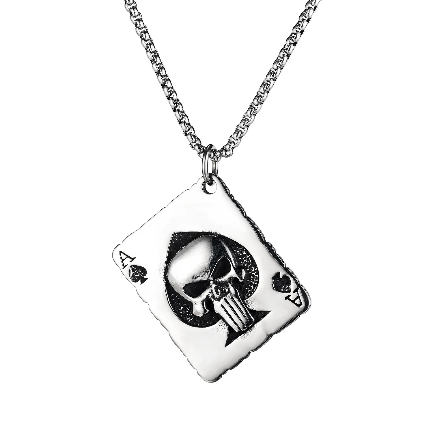 

jewelry wholesale Europe and the United States cross-border retro spades A skull poker pendant men's titanium steel necklace
