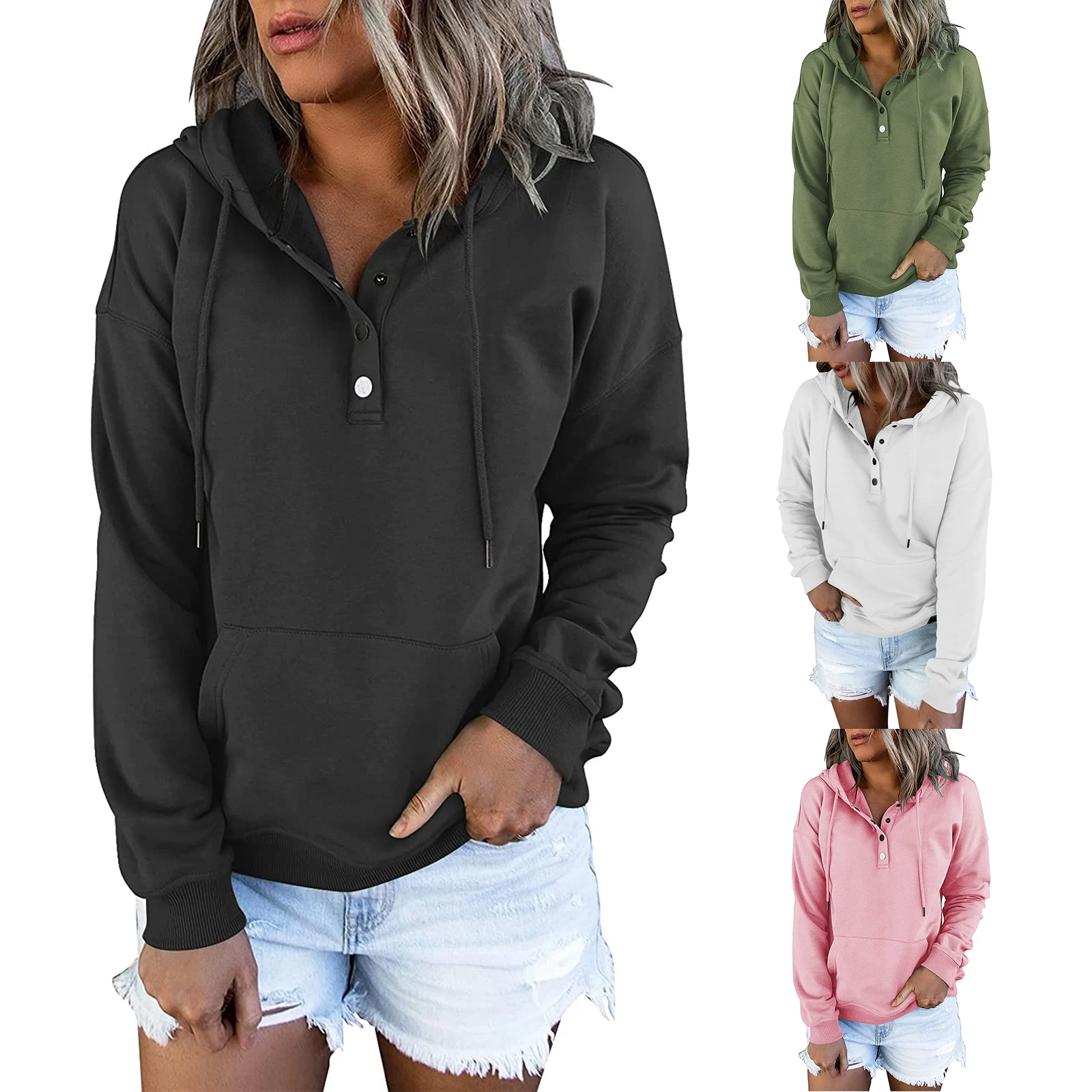 

Auutmn Fall Spring Women Sweatshirts Casual Long Sleeve Hooded Sweatshirt Hoodies White Black Tops