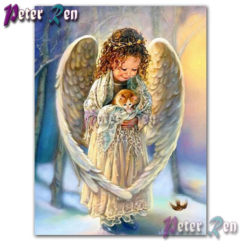 

5d Fairy angel girl and cat Diamond Painting Embroidery DIY Square or round Mosaic Cross stitch Rhinestone Home Decoration