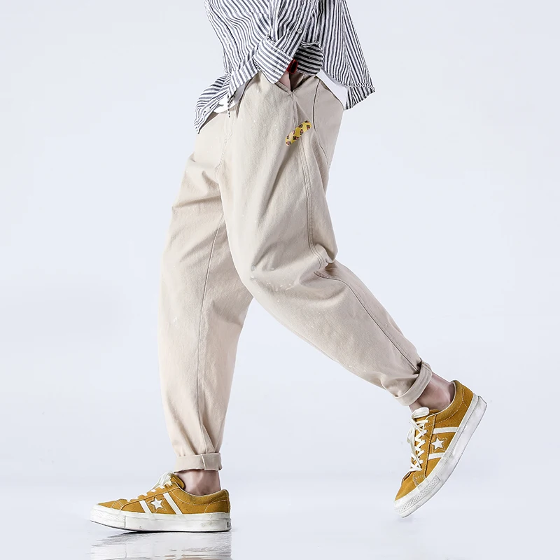 Мужские повседневные Стрейчевые штаны цвета хаки брюки для художника винтажная