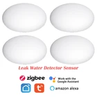 Умный датчик утечки воды Zigbee 1-4 шт., детектор для Tuya Smart Life, приложение для уведомления, работает с Alexa Google Home