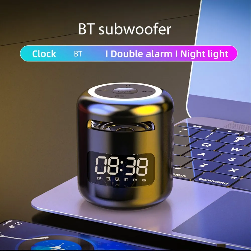 

Беспроводной динамик JM01 с будильником, FM-радио, громкий динамик, карта с басами, Bluetooth-совместимый мини-звуковой бокс для телефона, ПК, черный