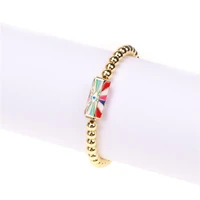 copper gold plated bead chain mix color enamel geometric charm bracelet starburst evil eye pattern pendant bangle jewelry gift