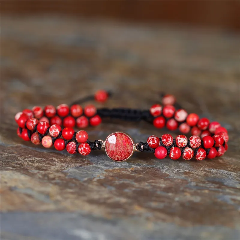 

Red Gemstones Charm Bracelets 1 Strand Handmade Beaded Braided Bracelet BOHO wrap around Bracelet Friendship Jewelry Dropship
