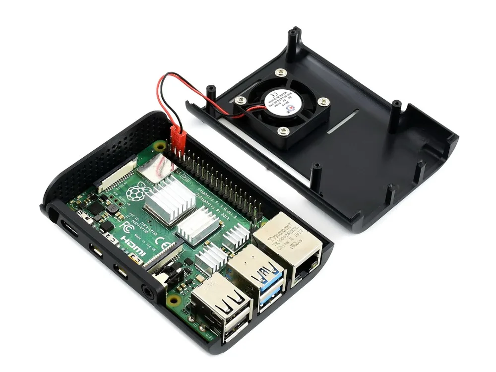Waveshare Черный ABS чехол для Raspberry Pi 4, с охлаждающим вентилятором