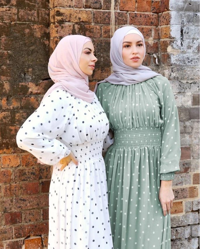 Женское шифоновое платье-Абая летнее мусульманское платье в горошек с