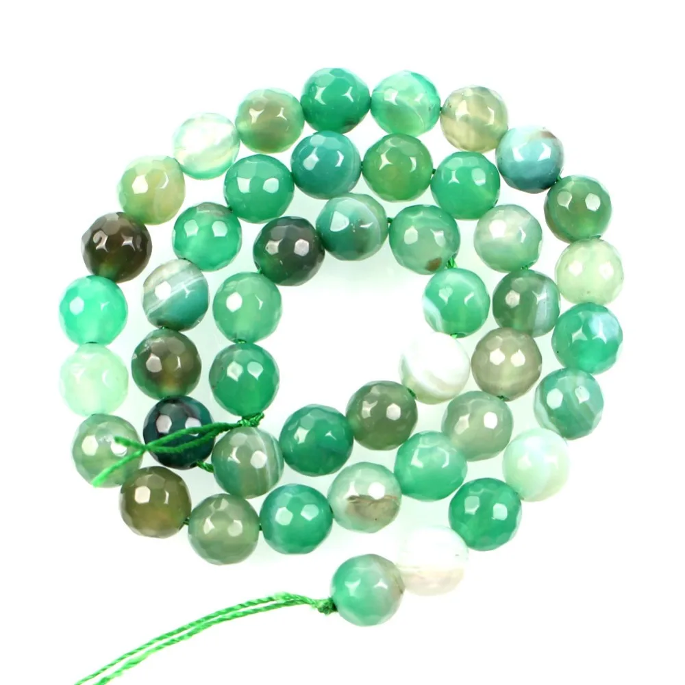 16 &quotнитка из натурального камня граненый зеленый агат в полоску круглые