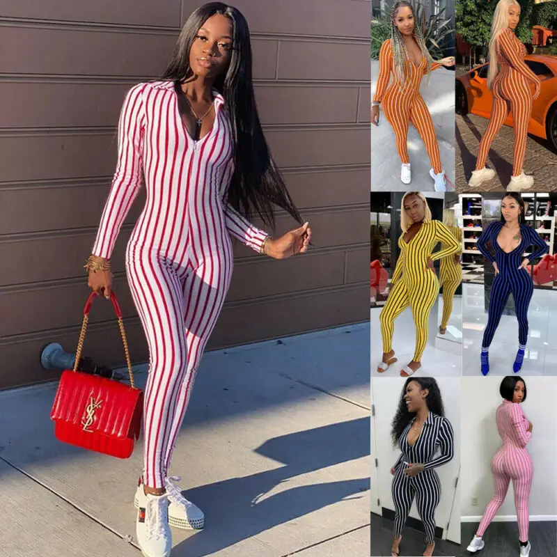Женские комбинезоны в английском стиле из лайкры обтягивающие полоску с