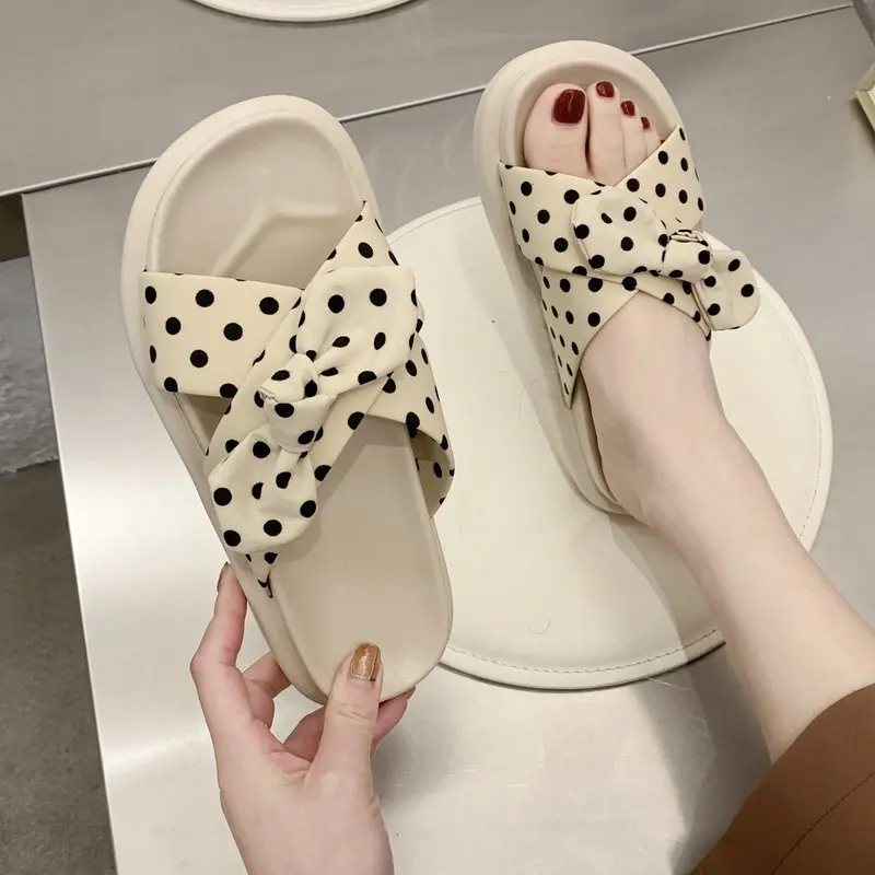 

House Slippers Platform Shoes Butterfly-Knot Med Luxury Slides Flock Slipers Women Shale Female Beach Designer 2021 Sabot Flat B