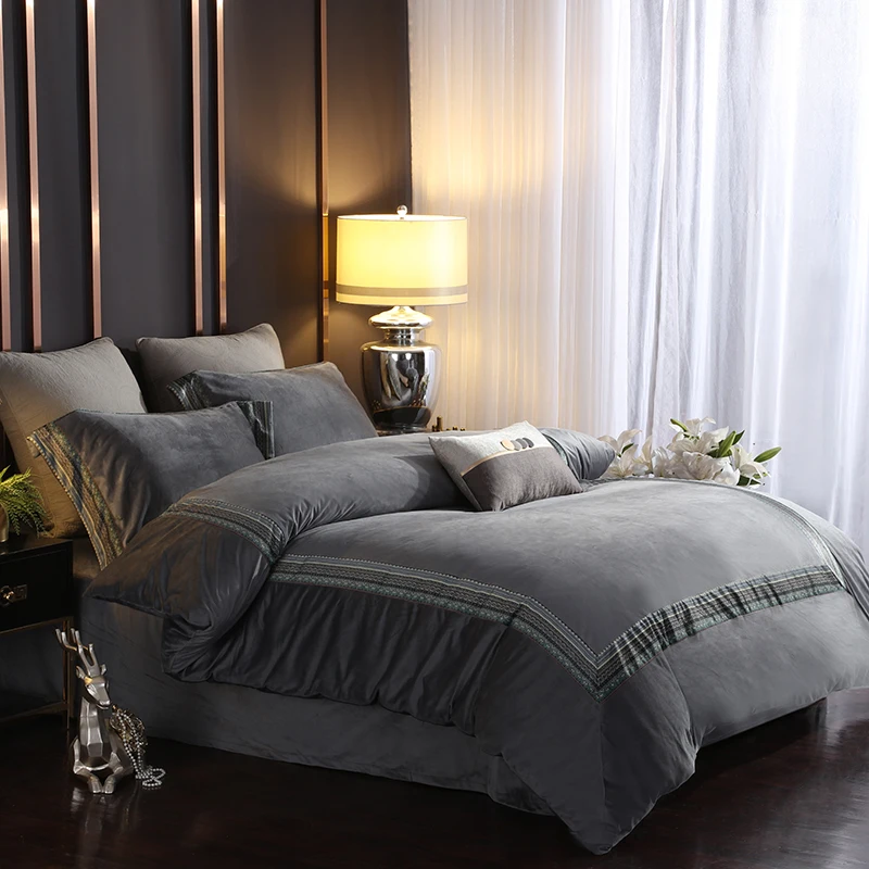 2020 супер мягкие бархатные комплекты постельного белья Королева Король Размер