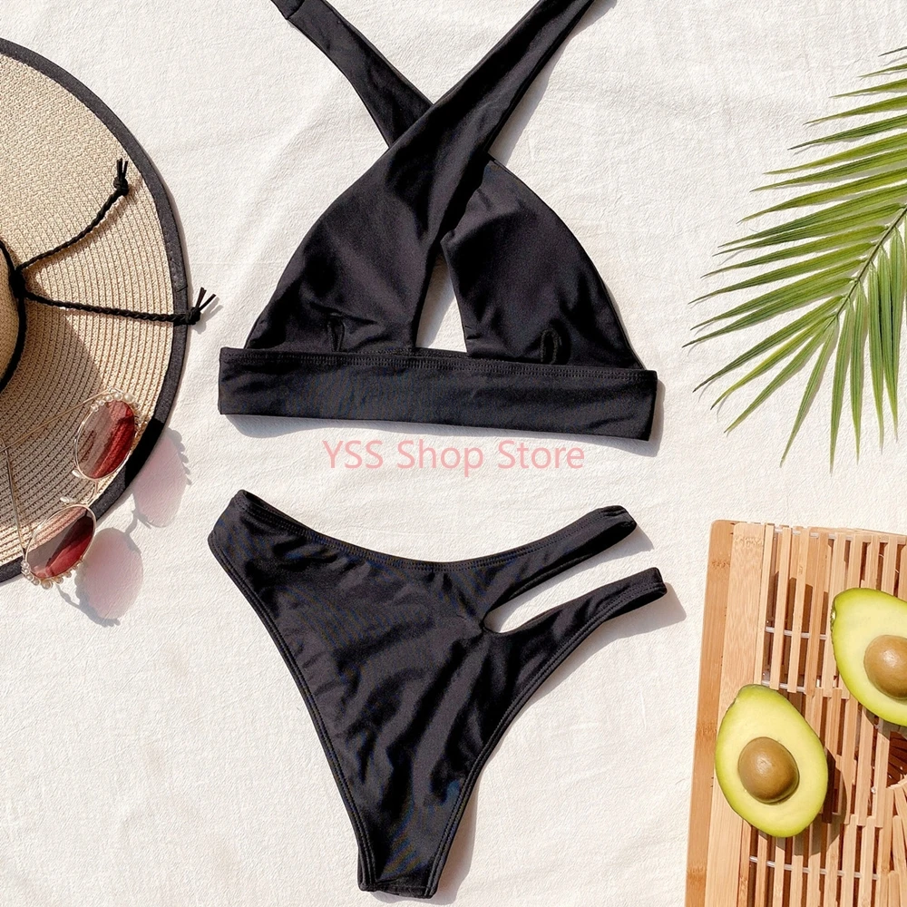 

2021 Sexy Bikini Women High Waist Swimsuit Halter Push Up Swimwear Female Hollow Out Bikini Set Bathing Suits Summer Beach Wear