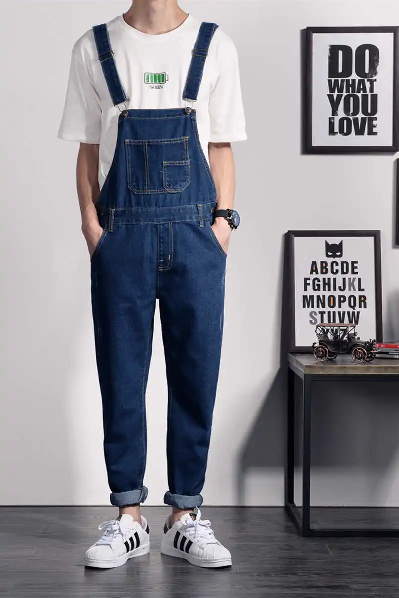 

Vintage Harajuka Mens Jeans Bib Overalls Ripped Fashion Puck Streetwear Rompers Mens Jumpsuit Casual Male Pants Plus Size 4XL