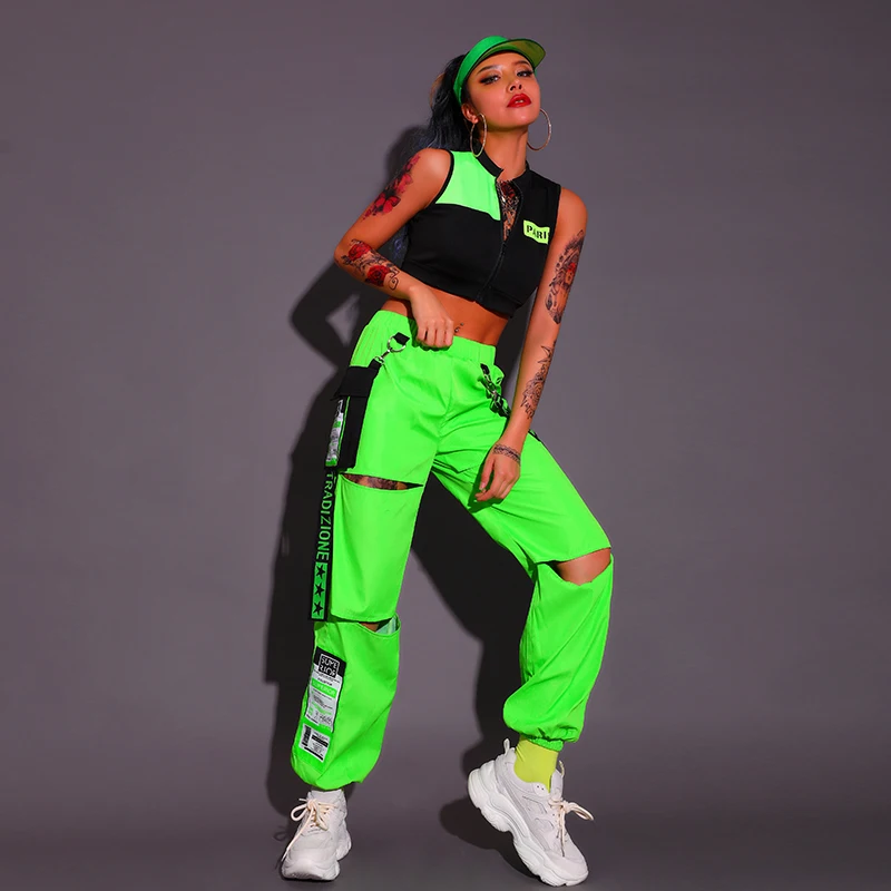 Женский костюм для чарлидинга Rave летняя одежда в стиле хип-хоп зеленая