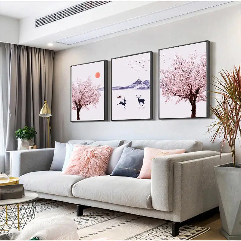 Скандинавский стиль Олень розовое дерево и Плакат С восходом солнца жизнь Цитата