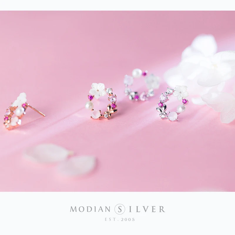 Modian оригинальный бренд круглый розовый цветок из циркона серьги гвоздики модный