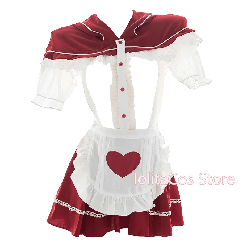 

Little Red Riding Hood Cosplay Hollow out UltraShort Dress Jumpsuits Sexy Lolita Berry Girl Hooded Cloak Maid Underwear Set