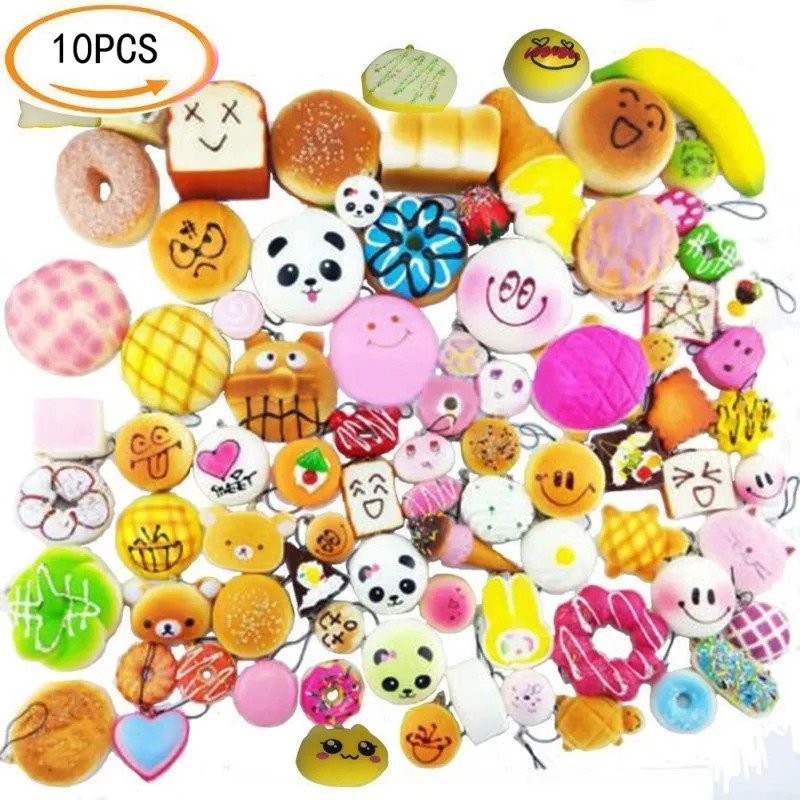 

Dropshipping 10 Pcs/set Colorful Bread Squishy Straps Soft Phone Drop Ornament Cell Phone Decoration Toys
