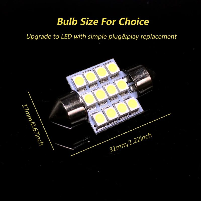 1 шт. 31 мм 12 SMD 3528 купольная гирлянда для салона автомобиля светодиодный