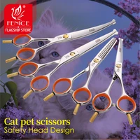 fenice professional 4 7556 inch safely round tips top pet cat grooming scissors curved trimming scissors for face ear nose