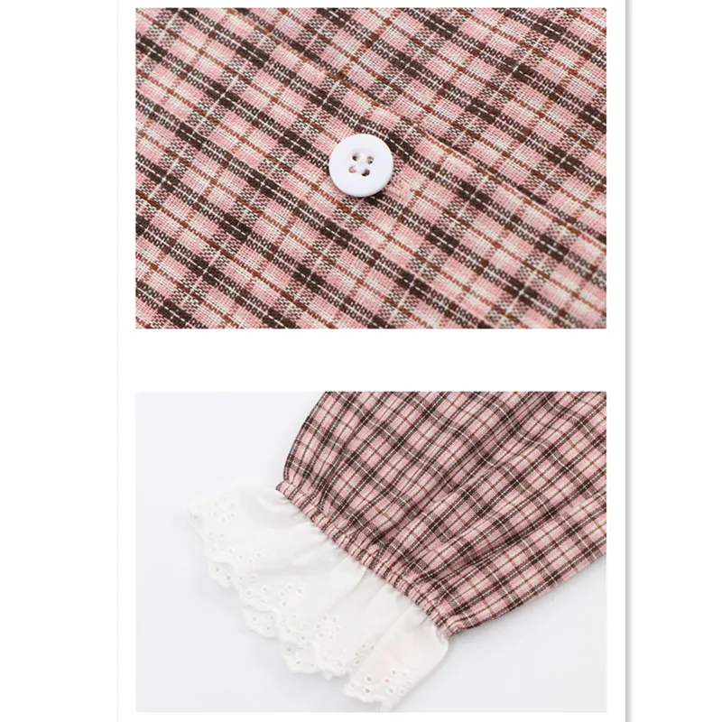 

XIFER Pajamas Women's Cotton Spring Korean Version of The Simple Fashion Casual Plaid Home Service Loose XL Suit