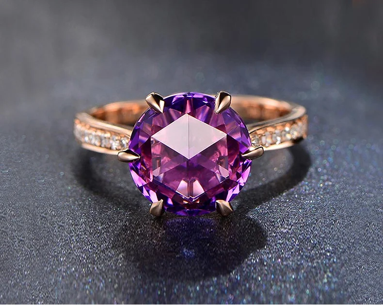 Женское кольцо из чистого золота в форме сердца с аметистом 2020 | Украшения и